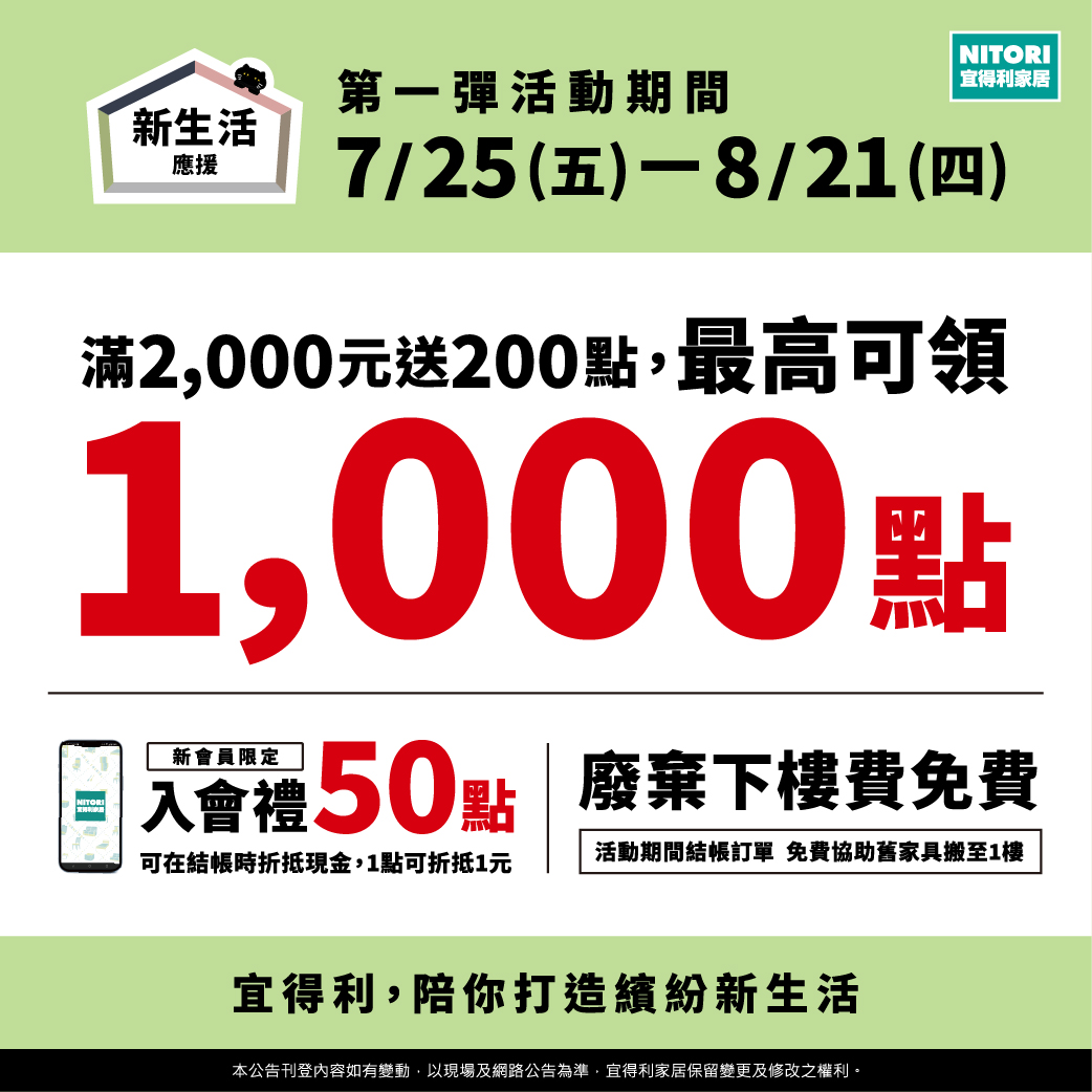 宜得利家居 新生活應援 第一彈開跑